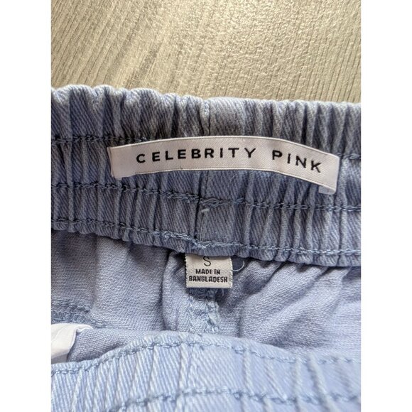 Celebrity Pink Light Blue Distressed Denim Shorts W/ Drawstring Waist & Pockets - Picture 2 of 5